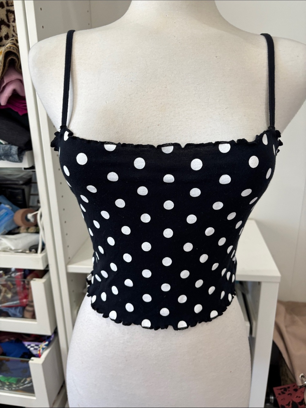 Topshop Black & White Polka Dot Spaghetti Strap Crop Top